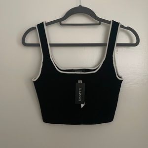 Cropped black Glassons Top with White Piping